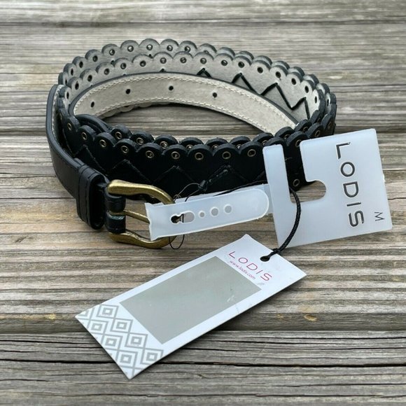 Lodis Women belt leather Lazer Cut fashion Women Black Waistband Size M - Picture 9 of 12